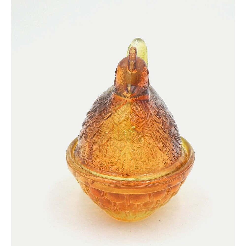 Glass Hen On Nest Ombre Amber Yellow 6 Inch Covered Candy Dish Vintage - Picture 5 of 14